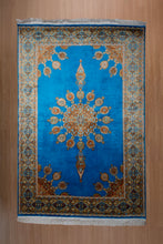 Load image into Gallery viewer, Kashmir Ardebil Blue Silk Rug