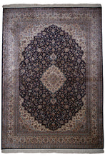 Load image into Gallery viewer, Midnight Bloom Kashan Silk Carpet