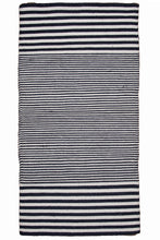 Load image into Gallery viewer, Navy and Ivory Striped Wool Dhurrie