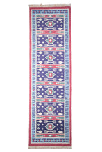 Load image into Gallery viewer, Tribal Motif Indigo Cotton Dhurrie