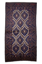 Load image into Gallery viewer, Baluchi Wool Rug – Midnight Geometric Bloom