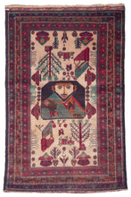 Load image into Gallery viewer, Portrait Motif Antique Afghan Rug