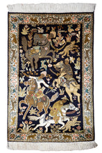 Load image into Gallery viewer, Persian Hunting Scene Silk Carpet