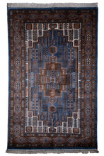 Load image into Gallery viewer, Rust Blue Geometric Indo Kashan Rug