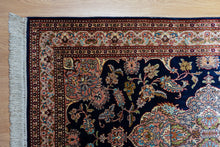 Load image into Gallery viewer, Kashmir Mulberry Silk Rug – Midnight Bloom