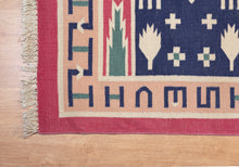 Load image into Gallery viewer, Tribal Motif Indigo Cotton Dhurrie