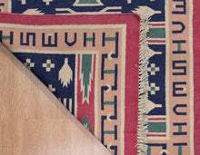 Load image into Gallery viewer, Tribal Motif Indigo Cotton Dhurrie