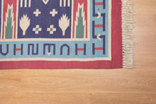 Load image into Gallery viewer, Tribal Motif Indigo Cotton Dhurrie
