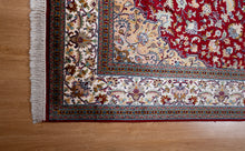 Load image into Gallery viewer, Lustrous Ruby Medallion Kashmiri Silk Rug