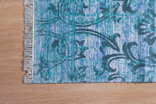 Load image into Gallery viewer, Aqua Damask Bamboo Silk Rug