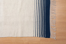 Load image into Gallery viewer, Ivory and Indigo Striped Wool Dhurrie