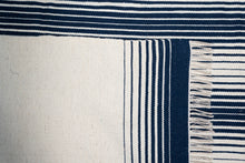 Load image into Gallery viewer, Ivory and Indigo Striped Wool Dhurrie