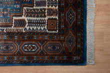 Load image into Gallery viewer, Rust Blue Geometric Indo Kashan Rug