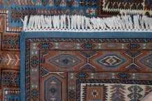 Load image into Gallery viewer, Rust Blue Geometric Indo Kashan Rug