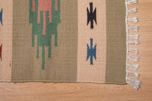 Load image into Gallery viewer, Pastel Tribal Motif Wool Dhurrie