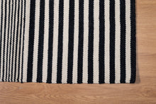 Load image into Gallery viewer, Monochrome Handwoven Striped Wool Dhurrie