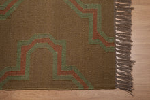 Load image into Gallery viewer, Moss Brown Handwoven Jute Dhurrie