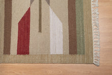Load image into Gallery viewer, Earth-Toned Geometric Wool Dhurrie Rug