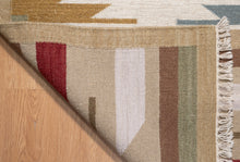 Load image into Gallery viewer, Earth-Toned Geometric Wool Dhurrie Rug