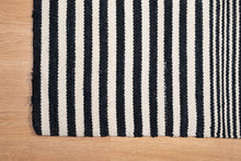 Load image into Gallery viewer, Navy and Ivory Striped Wool Dhurrie