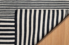 Load image into Gallery viewer, Navy and Ivory Striped Wool Dhurrie