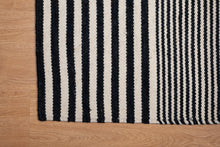 Load image into Gallery viewer, Monochrome Handwoven Striped Wool Dhurrie