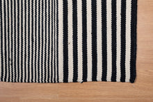 Load image into Gallery viewer, Navy and Ivory Striped Wool Dhurrie
