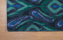 Load image into Gallery viewer, Ikat Pattern Handmade Wool Rug – Blue & Green Carpet from India