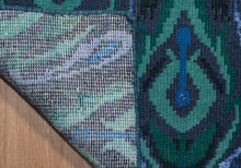 Load image into Gallery viewer, Ikat Pattern Handmade Wool Rug – Blue & Green Carpet from India