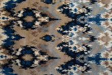 Load image into Gallery viewer, Handmade Wool Carpet – Ikat Pattern Rug in Blue & Beige Tones