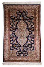 Load image into Gallery viewer, Kashmir Mulberry Silk Rug – Midnight Bloom