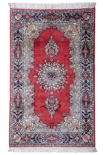 Load image into Gallery viewer, Kashmir Silk Rug – Crimson Medallion Majesty