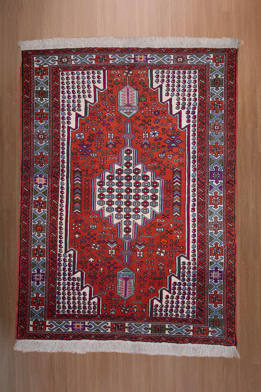 Geometric Flame Red Baluch Rug