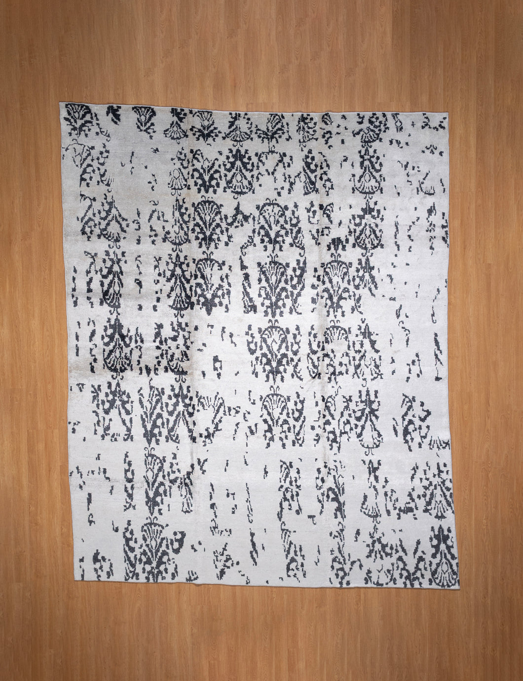 Monochrome Damask Wool and Silk Rug