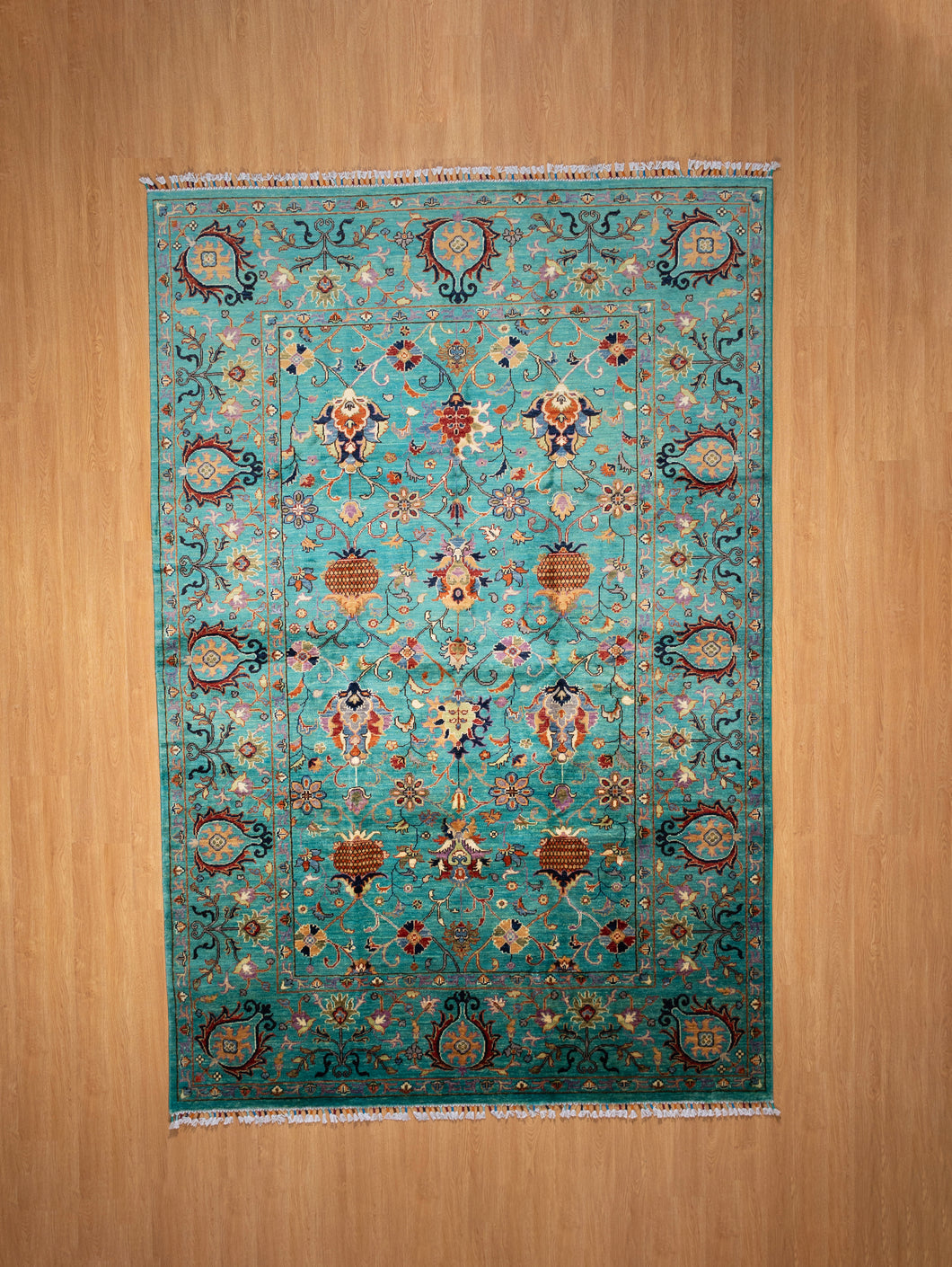 Aqua Floral Medallion Afghan Ziegler Rug