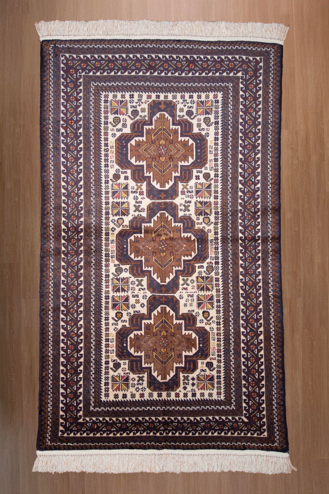 Vintage Afghan Ivory Medallion Rug