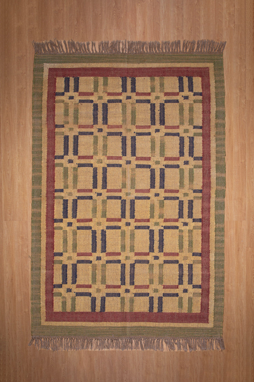 Handwoven Jute Dhurrie with Checkered Motif