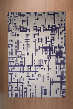 Load image into Gallery viewer, Modern Abstract Handmade Wool Carpet – Geometric Indigo on Ivory

