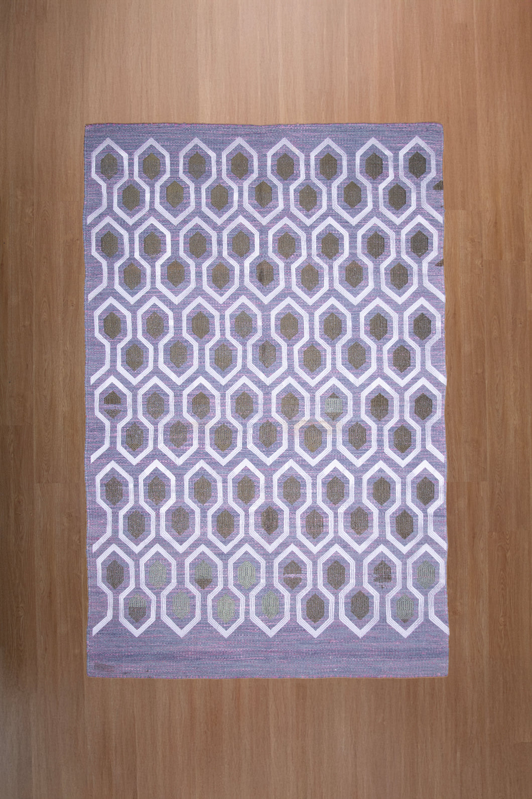Lavender Geometric Wool Zari Dhurrie