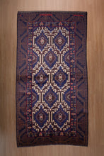 Load image into Gallery viewer, Baluchi Wool Rug – Midnight Geometric Bloom
