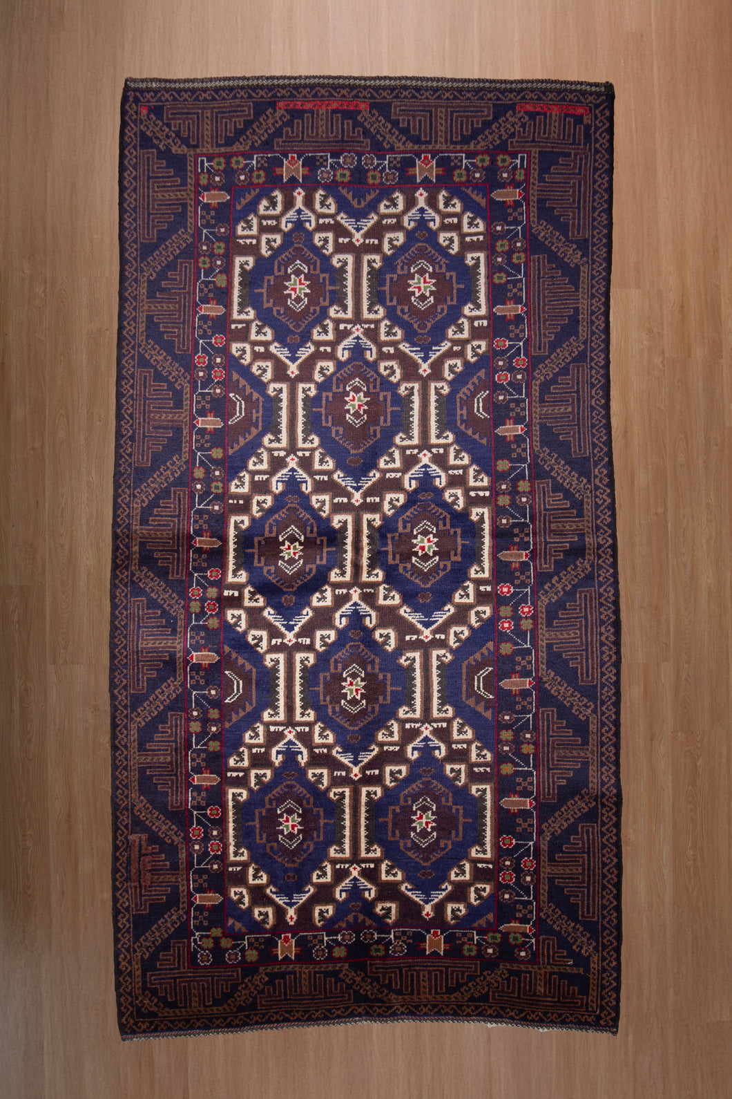 Baluchi Wool Rug – Midnight Geometric Bloom