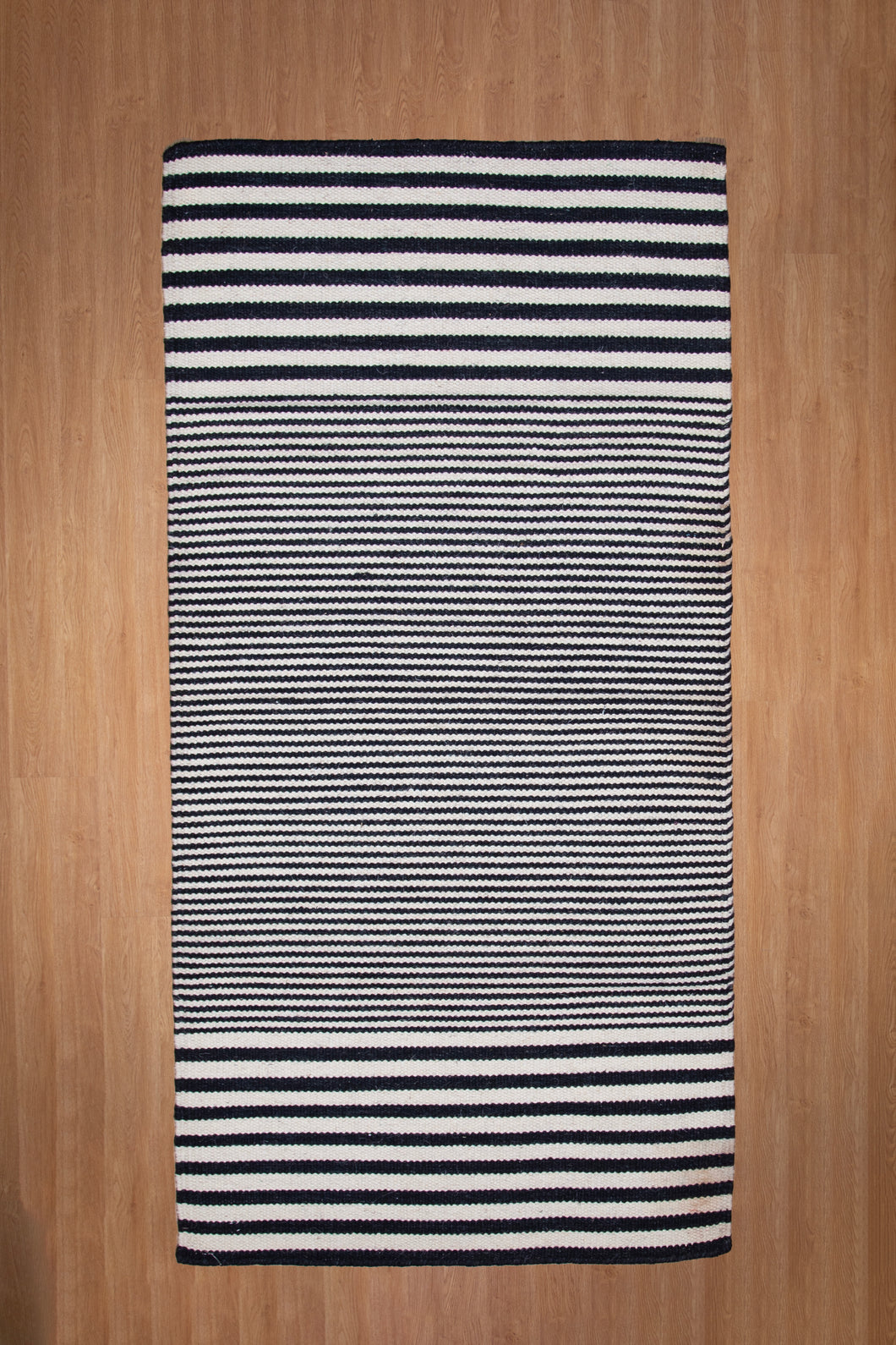 Monochrome Handwoven Striped Wool Dhurrie