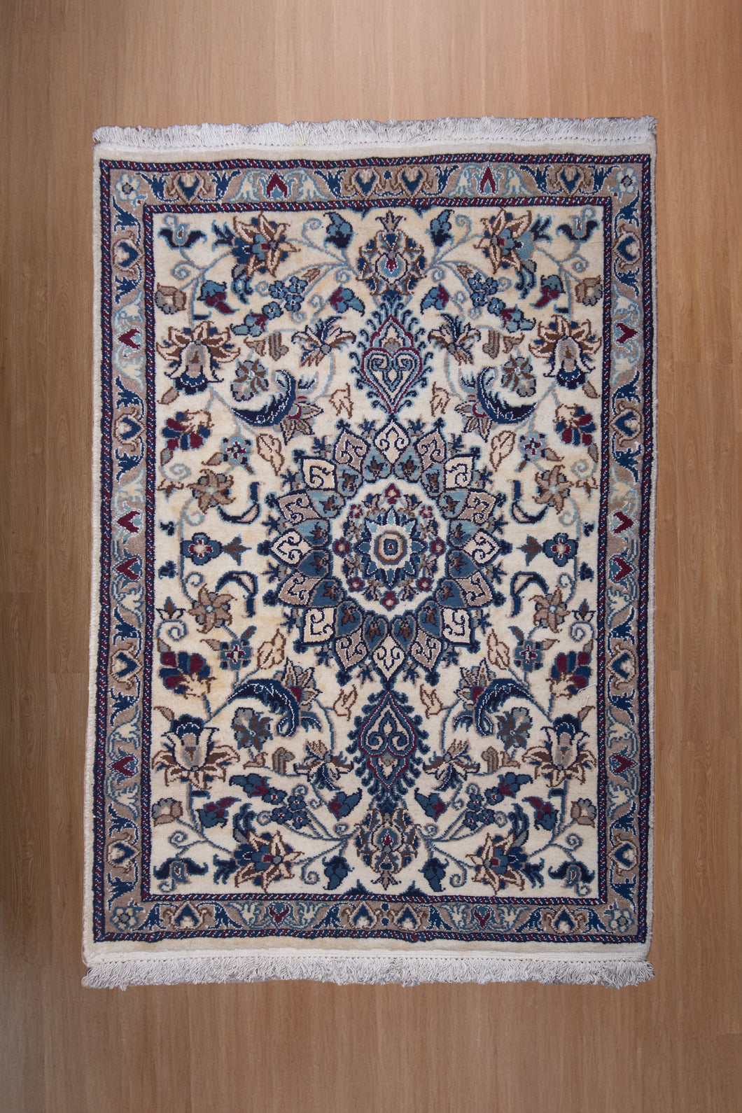 Ivory Blue Persian Nain Wool Rug