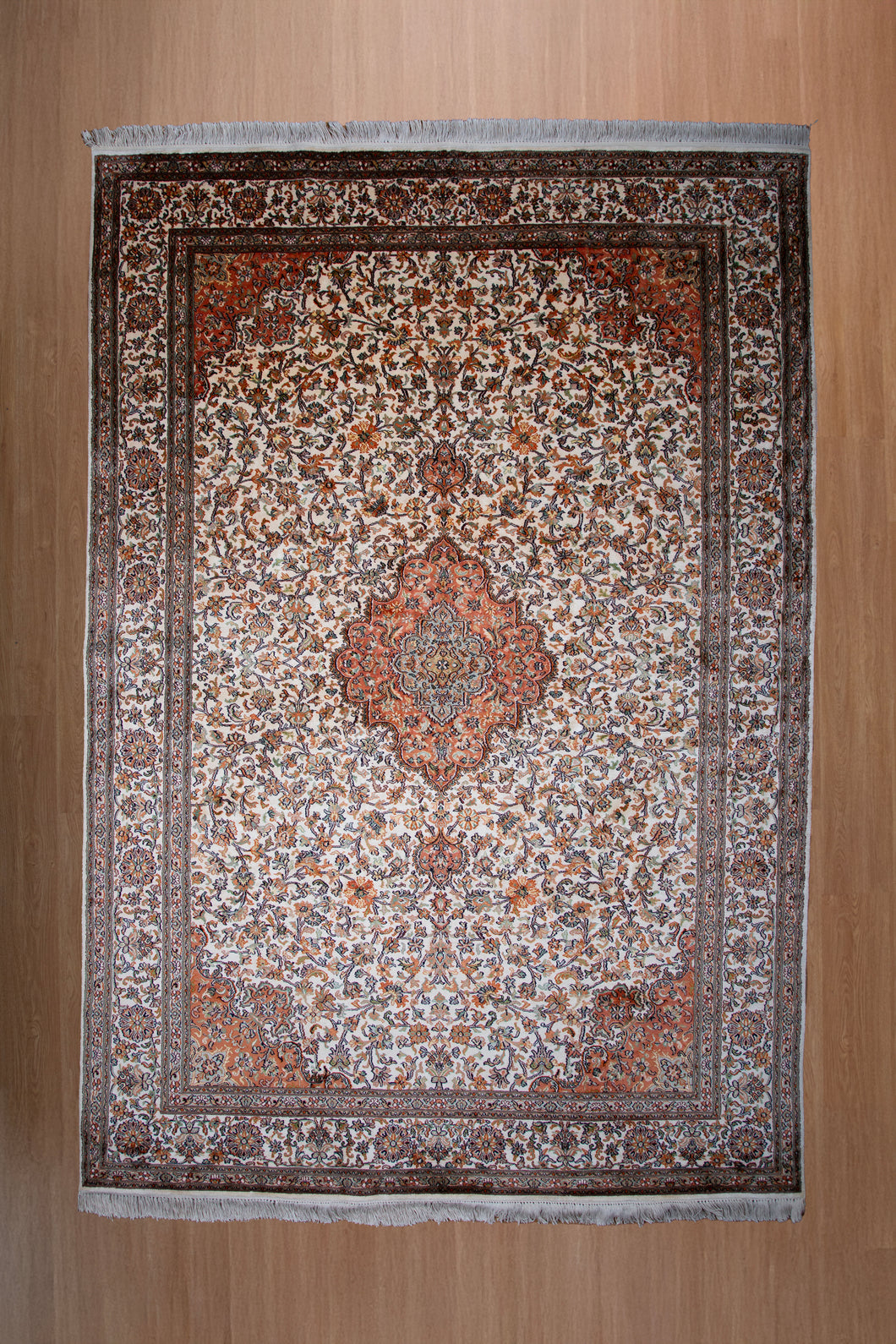 Modern Kashan-Inspired Kashmir Silk Rug