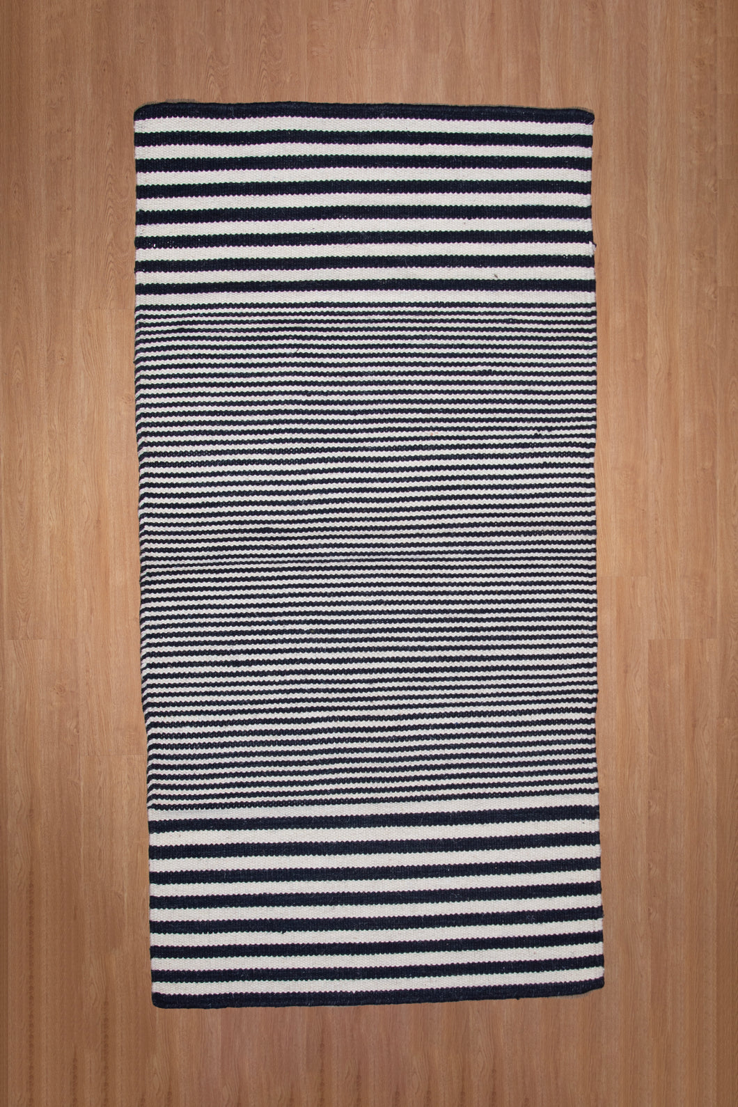Navy and Ivory Striped Wool Dhurrie
