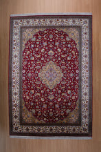 Load image into Gallery viewer, Lustrous Ruby Medallion Kashmiri Silk Rug
