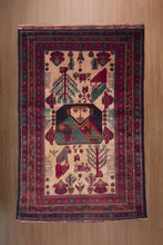 Load image into Gallery viewer, Portrait Motif Antique Afghan Rug
