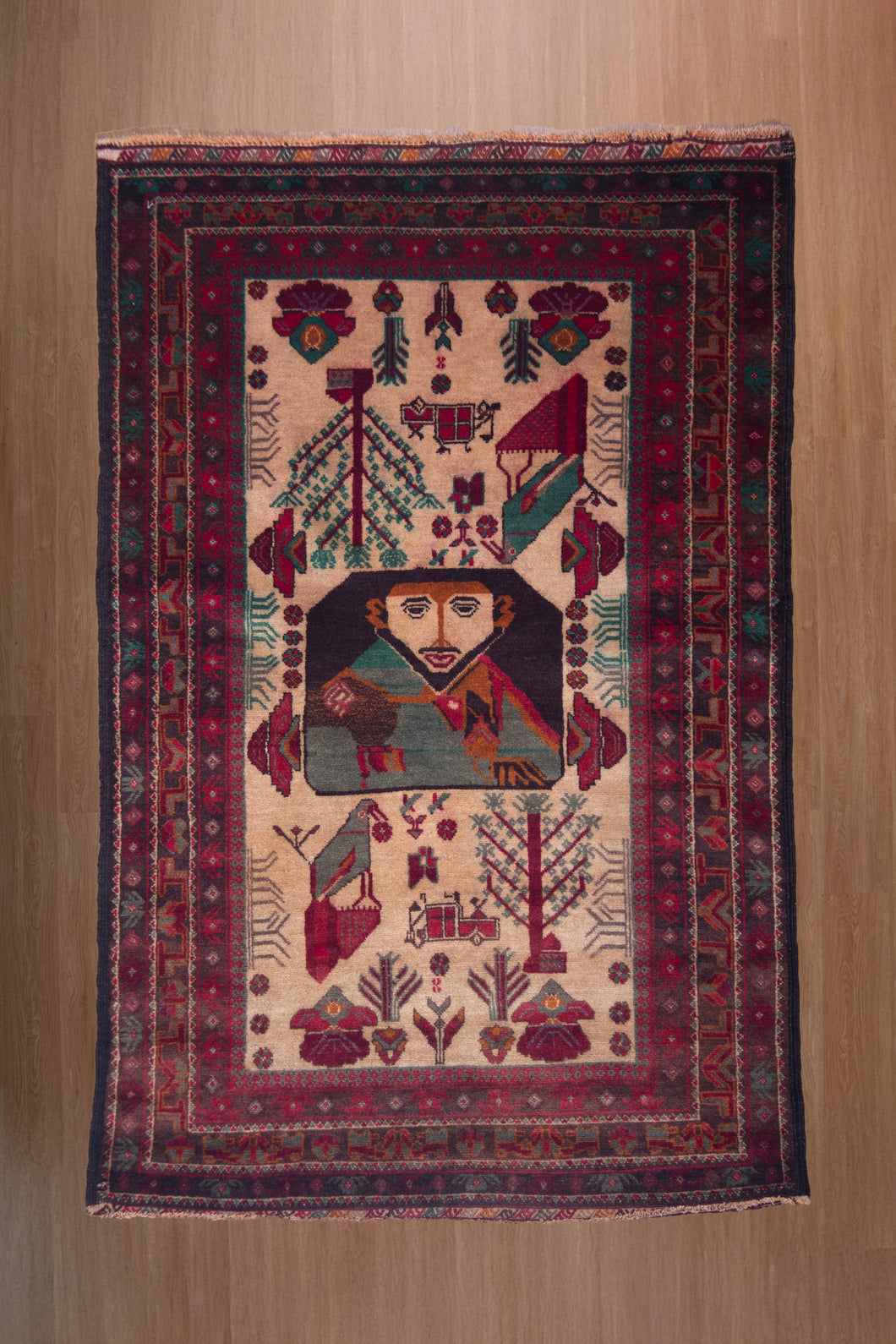 Portrait Motif Antique Afghan Rug