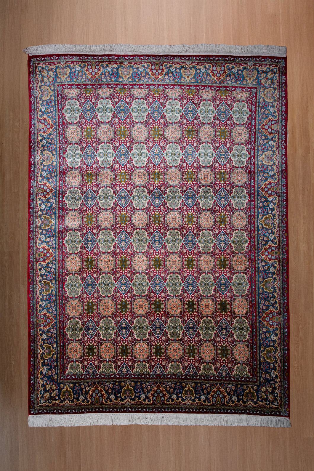 Rare Tribal Motif Kashmiri Silk Rug