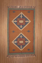 Load image into Gallery viewer, Terracotta Tribal Diamond Jute Dhurrie
